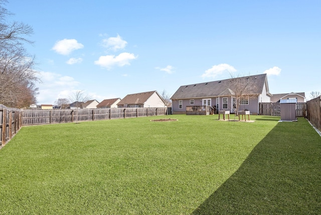 view of yard with a fenced backyard