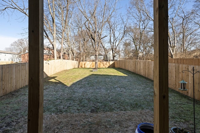 view of yard with a fenced backyard