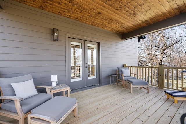 wooden terrace with french doors