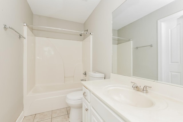 full bath with tile patterned flooring, toilet, vanity, and  shower combination