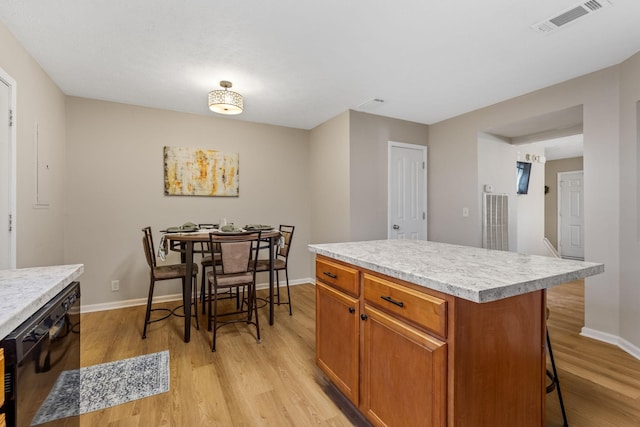 kitchen with light wood finished floors, visible vents, and light countertops