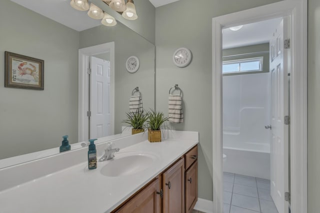 bathroom featuring vanity, tile patterned floors, and toilet