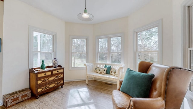 living area featuring visible vents and light wood finished floors