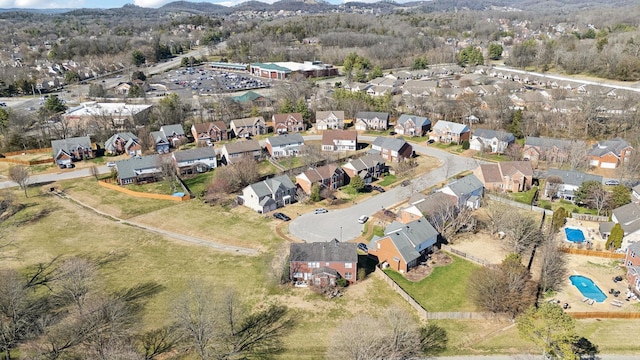 aerial view with a mountain view and a residential view