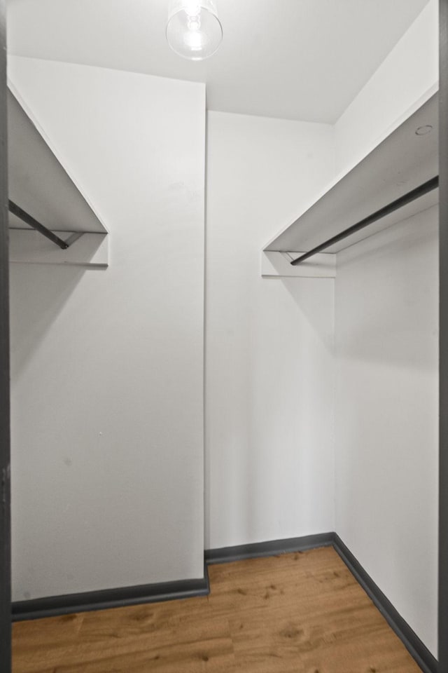 walk in closet with wood finished floors