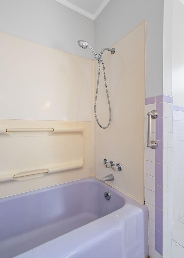 478 S Grundy Quarles Hwy, Gainesboro, TN 38562 - bathroom with washtub / shower combination and ornamental molding