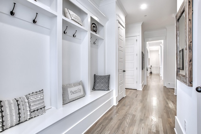 mudroom featuring light wood-style flooring