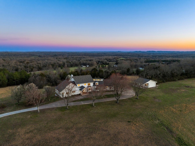 view of aerial view at dusk