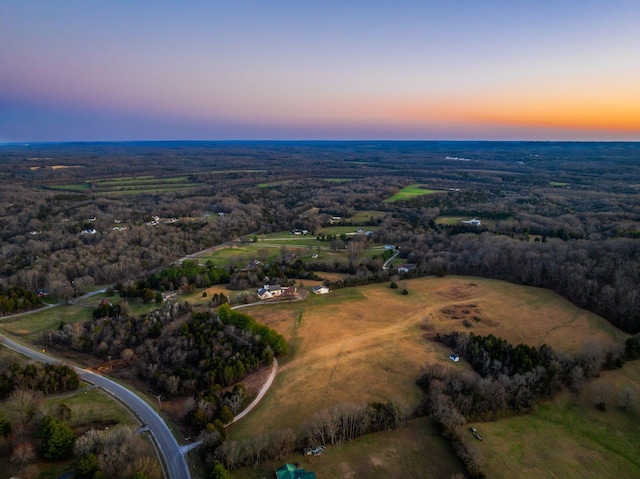 aerial view at dusk with a view of trees