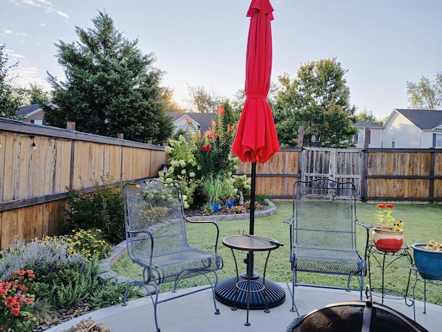 view of patio featuring a fenced backyard