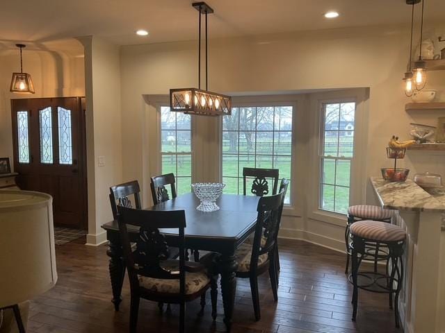 200 Marlin Rd, White House, TN 37188 - dining room featuring an inviting chandelier, dark wood-type flooring, recessed lighting, and baseboards