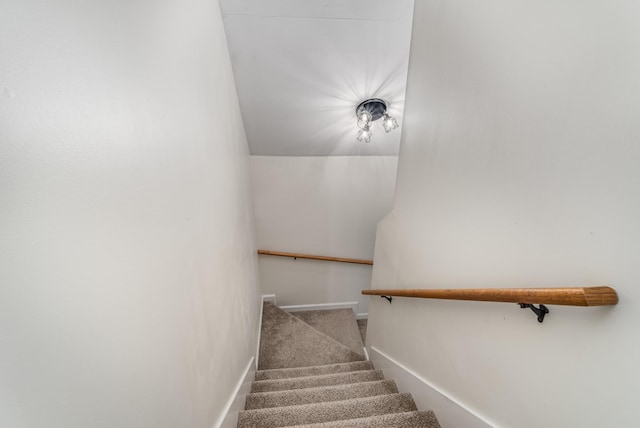 stairs with baseboards and carpet