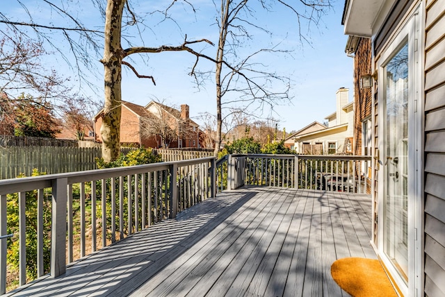 wooden terrace featuring fence