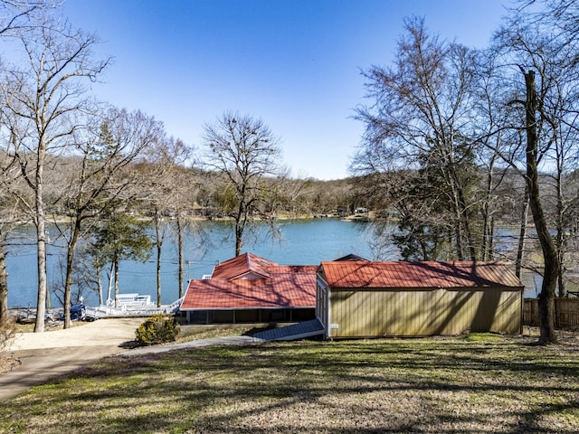 property view of water featuring a floating dock