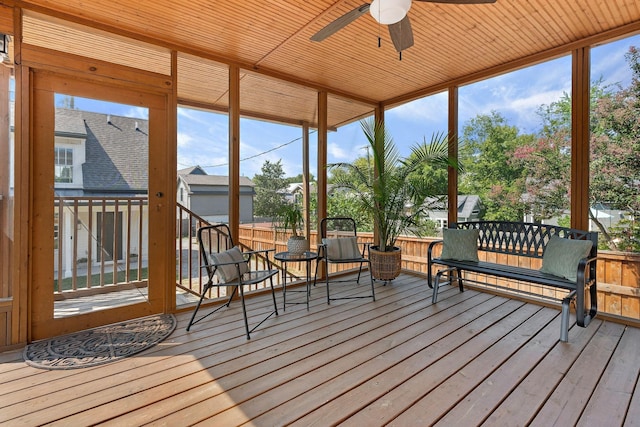 sunroom featuring ceiling fan