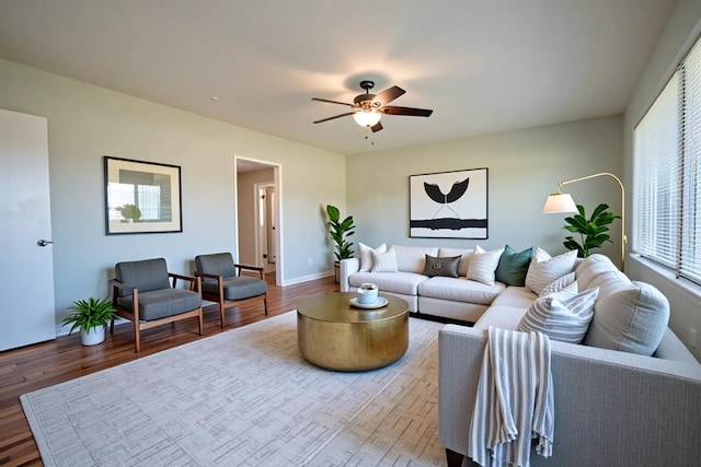 18 Old Jackson Hwy, Leoma, TN 38468 - living area with ceiling fan, wood finished floors, and baseboards