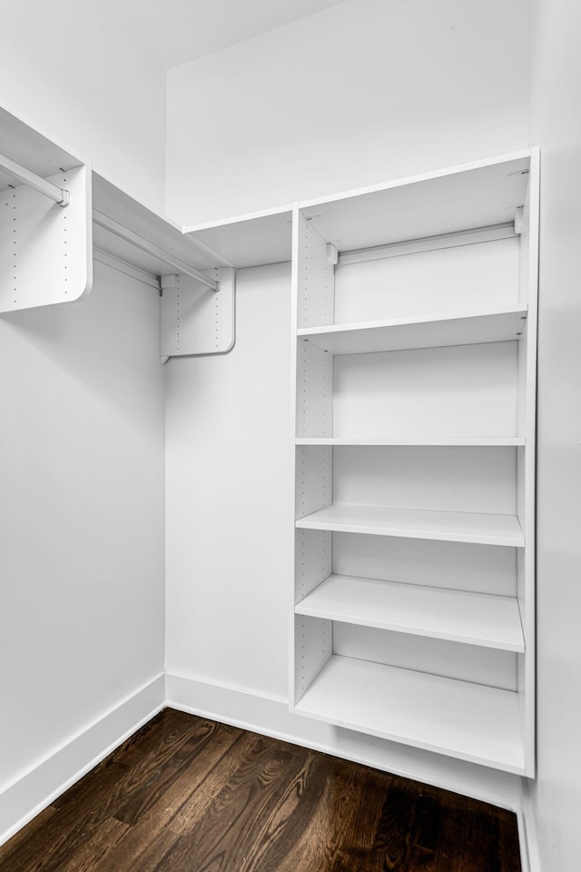 walk in closet with wood finished floors