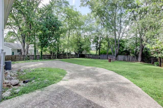 view of yard featuring a patio and a fenced backyard