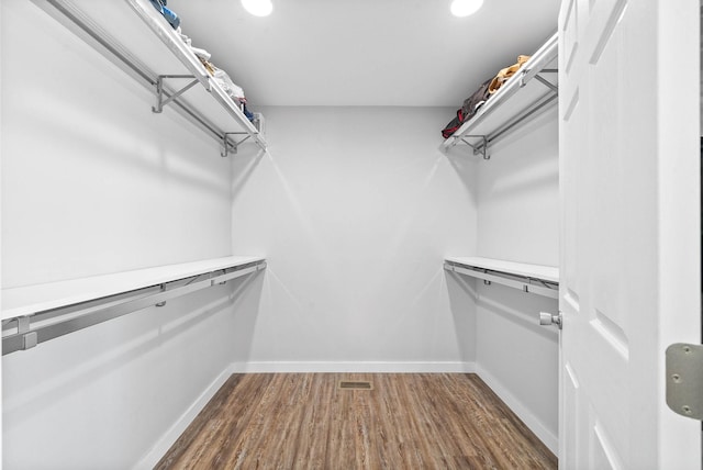 spacious closet with dark wood-type flooring