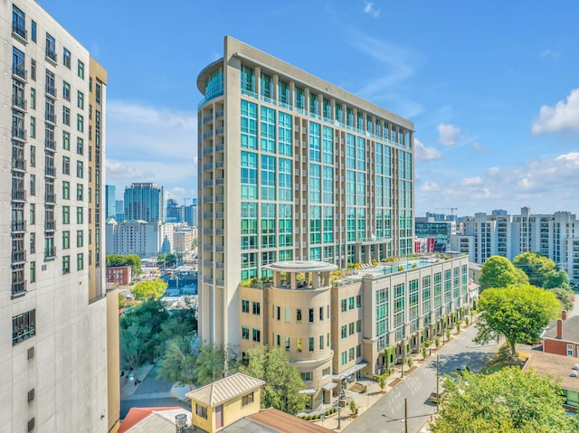 view of building exterior with a city view