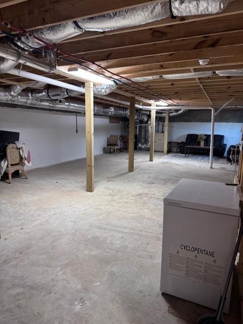 view of unfinished basement