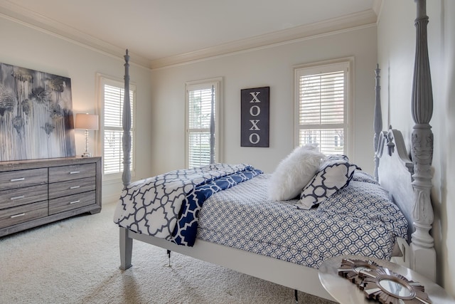 bedroom featuring carpet and ornamental molding