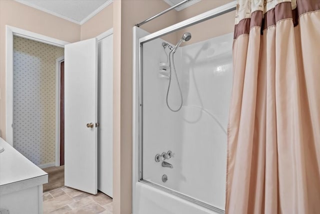 134 N Forrest Ave, Camden, TN 38320 - bathroom with crown molding, shower / tub combo with curtain, and vanity