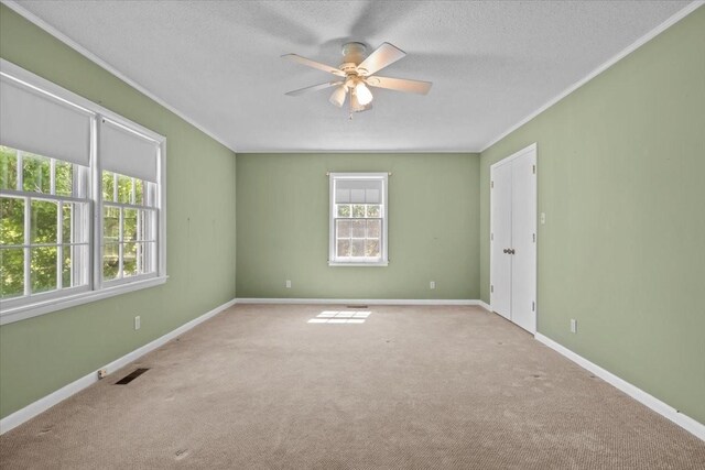 134 N Forrest Ave, Camden, TN 38320 - carpeted spare room with crown molding, a ceiling fan, baseboards, and a textured ceiling
