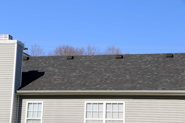 details with gutters and roof with shingles