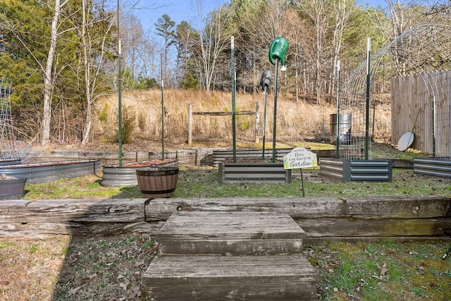 view of property's community featuring fence and a garden