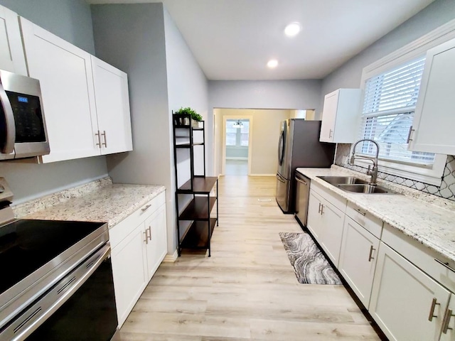 kitchen featuring a sink, appliances with stainless steel finishes, and white cabinets