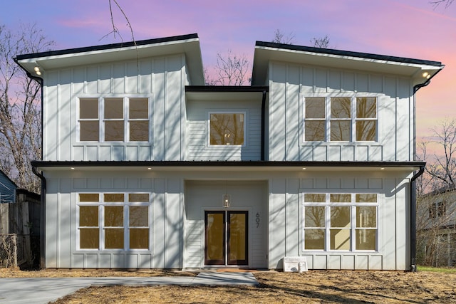 view of front of home featuring french doors and board and batten siding