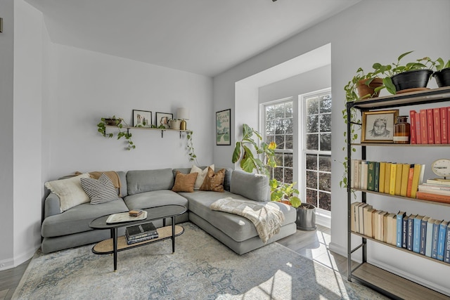 living room featuring baseboards and wood finished floors