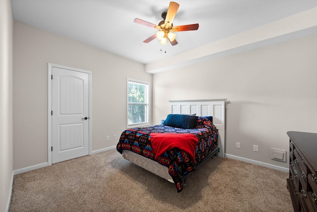 bedroom with carpet, baseboards, and ceiling fan