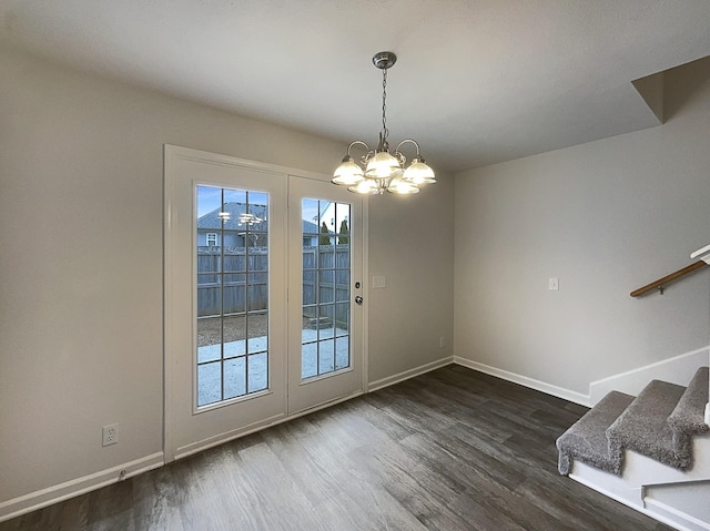 doorway featuring stairway, plenty of natural light, and dark wood-style floors