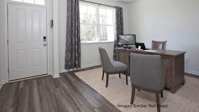 office area featuring wood finished floors and baseboards