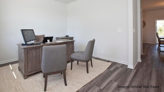 office with baseboards and wood finished floors