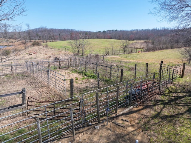 view of yard with a rural view and fence