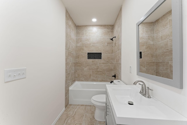 full bath featuring recessed lighting, toilet, vanity, and shower / bathing tub combination