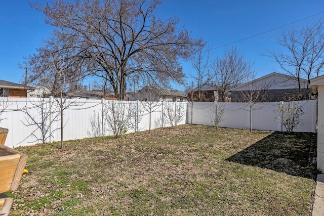 view of yard with a fenced backyard