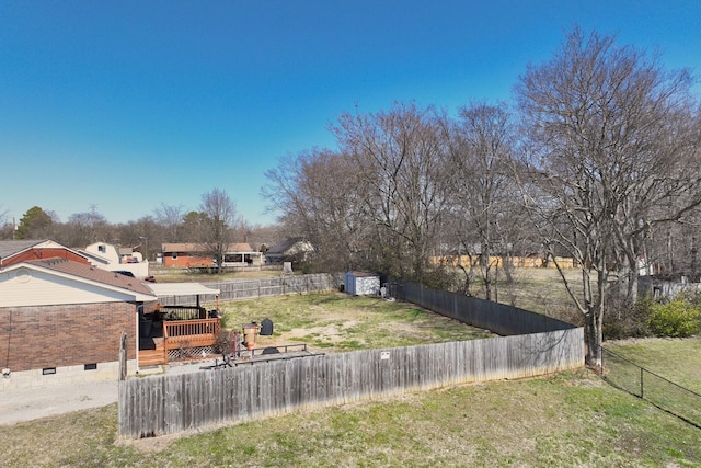 view of yard featuring a wooden deck and a fenced backyard