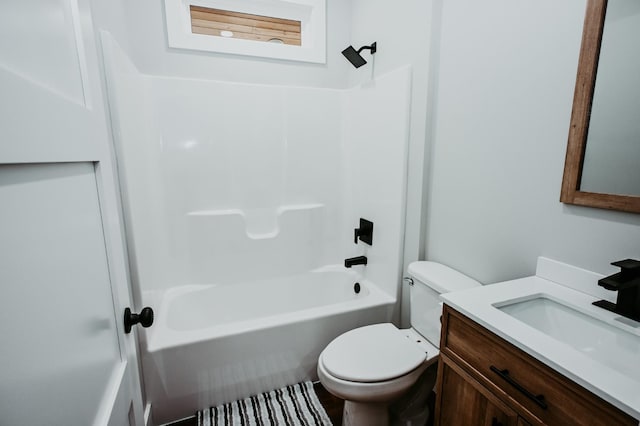 full bathroom with tub / shower combination, toilet, and vanity