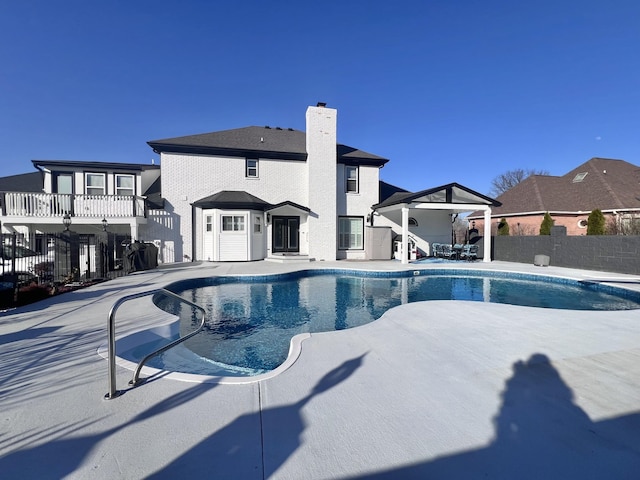 view of pool featuring a fenced in pool, a patio, and fence