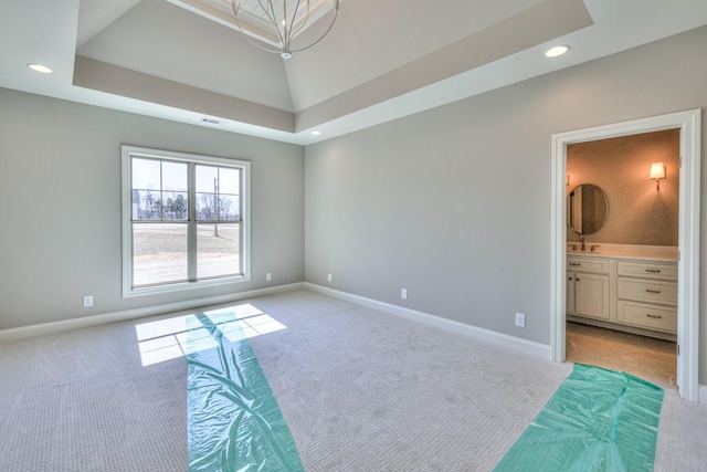 unfurnished room featuring recessed lighting, light colored carpet, visible vents, and baseboards