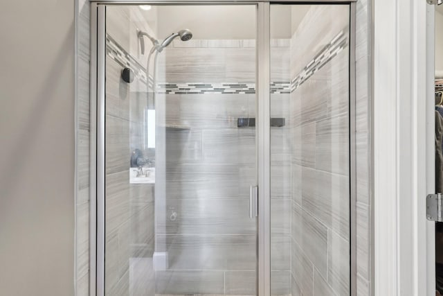 bathroom with a stall shower