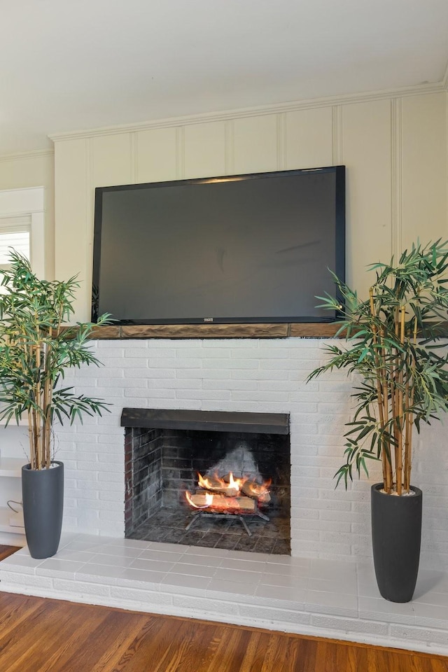 room details with a brick fireplace