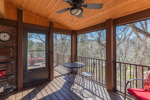 sunroom / solarium featuring lofted ceiling, a healthy amount of sunlight, and wooden ceiling