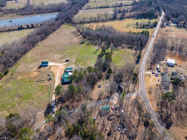 bird's eye view with a rural view and a water view