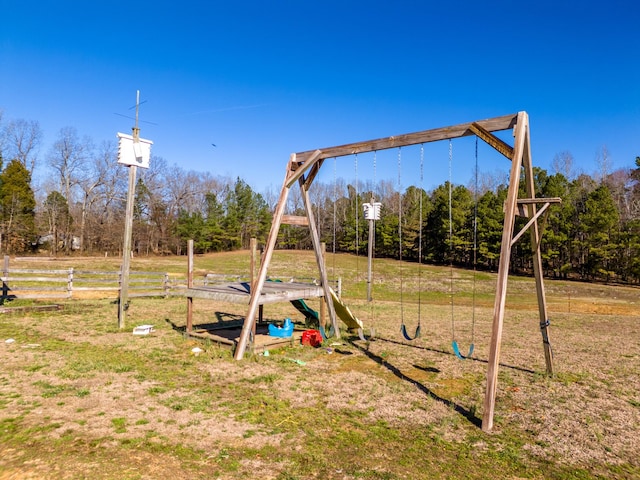 view of play area featuring a lawn