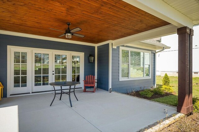 view of patio / terrace featuring french doors and a ceiling fan